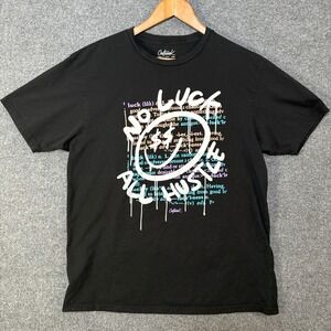 Outrank Shirt Mens Large Black Graphic Print No Luck All Hustle